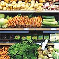 Vegetables on supermarket shelves